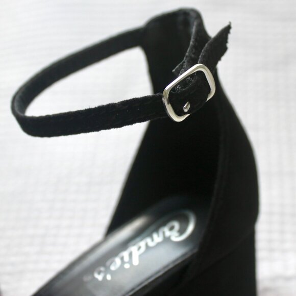 Candie's Black Faux Suede Block Heel Adjustable Ankle Strap 2 Inch Heels Shoes 6 - Picture 6 of 11